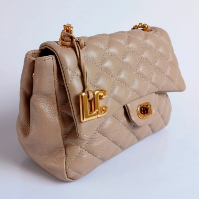 Bolsa de Couro Média Nude / Ouro