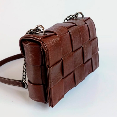 Bolsa de Couro Mini Trançada em Prata