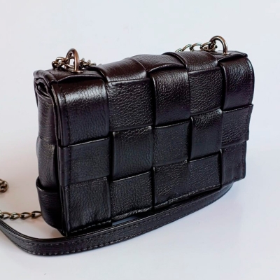 Bolsa de Couro Mini Trançada em Prata