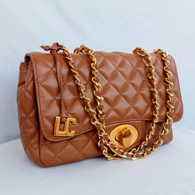 Bolsa de Couro Matelassê Clássica Caramelo
