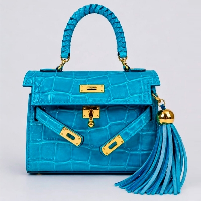 Bolsa Mini em Couro Croco com Alça Trançada