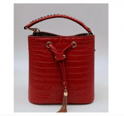 Bolsa de Couro Croco Bucket Média