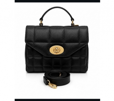 Bolsa Média Tote em Couro Matelassê Quadrado.