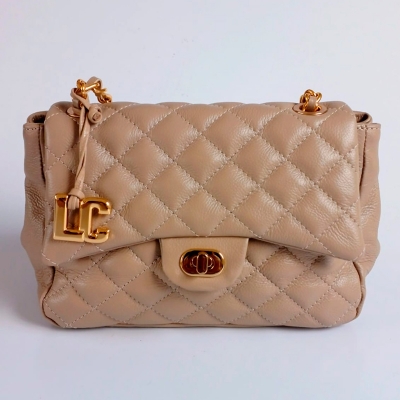 Bolsa de Couro Média Nude / Ouro