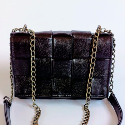 Bolsa de Couro Mini Trançada em Prata