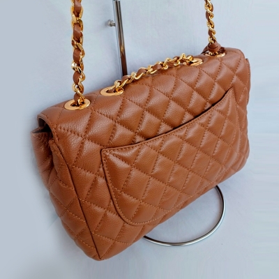 Bolsa de Couro Matelassê Clássica Caramelo